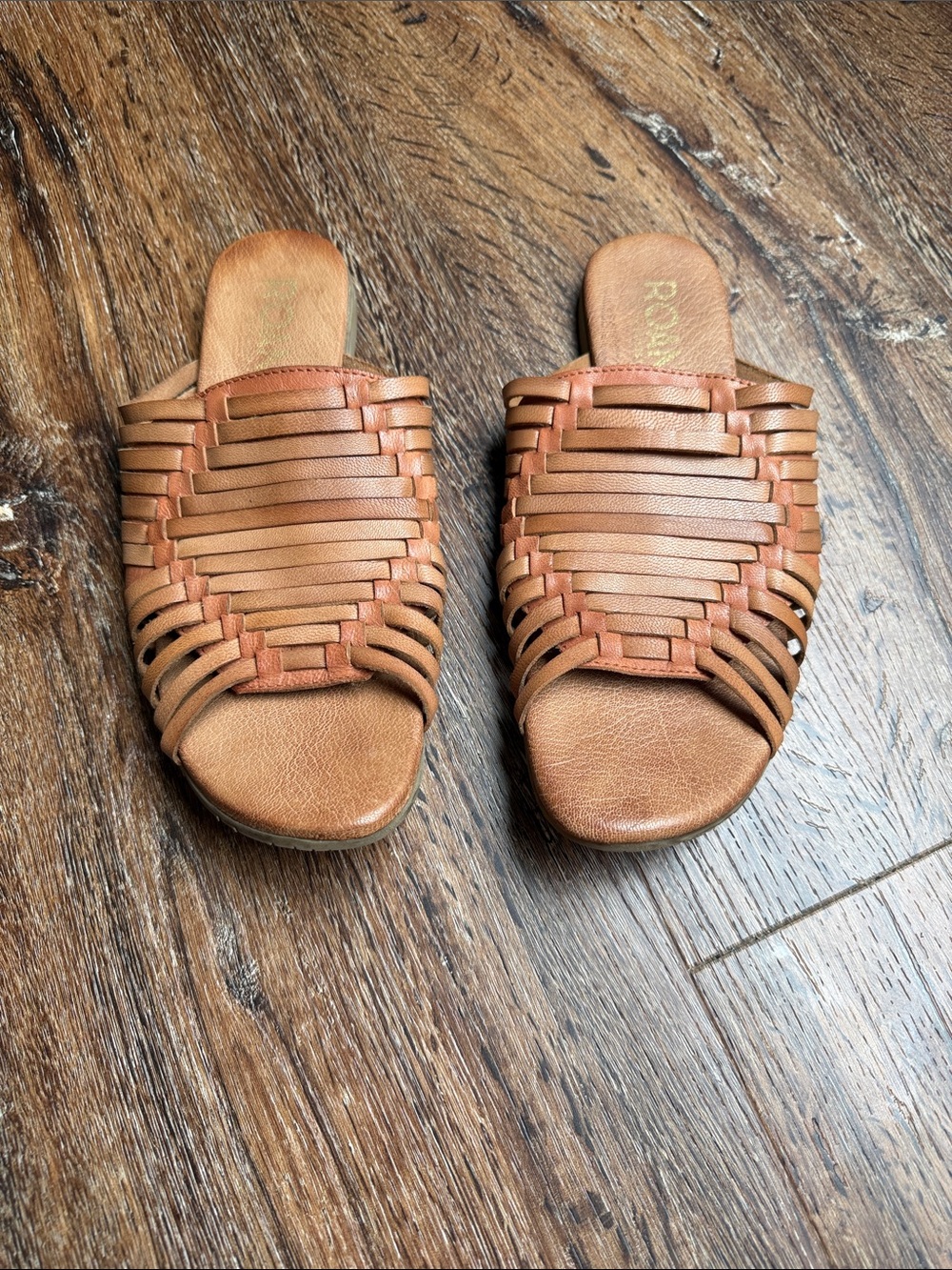 Bed Stu Tan Woven Slide Sandals